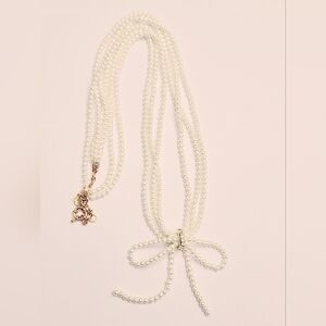 Elegant Faux Pearl Necklace with Bow Accent *free pearl earrings*